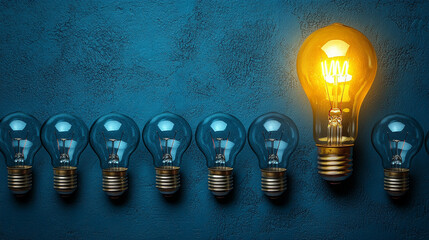 bright lightbulb stands out among a cluster of dark, unlit bulbs, symbolizing hope, creativity, and the power of individuality amidst a backdrop of conformity and despair