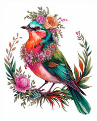 Obraz premium Hummingbird Hovering Over a Pink Zinnia | Watercolor Oil Painting