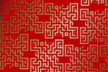 Intricate gold geometric pattern on vibrant red background creating a striking visual contrast