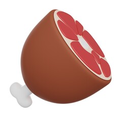 Raw lamb leg icon. Delicious meat product. 3D render gammon model isolated white background.