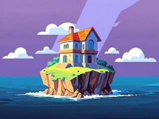 Naklejka premium Solitary House on a Clifftop Island