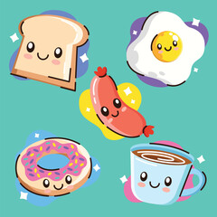 Hand drawn cute kawaii food doodle illustration