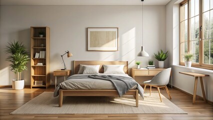 Modern Bedroom Set Mockup with Empty Poster Space for Art and Design Inspiration