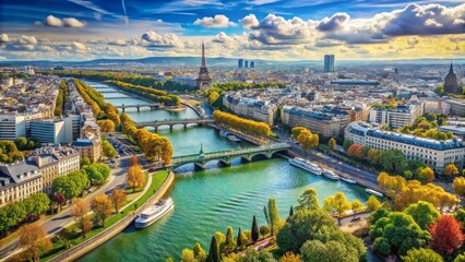 Fototapeta premium Detailed Map of the Seine River in France Highlighting Scenic Views, Landmarks, and Surrounding Areas for Travel