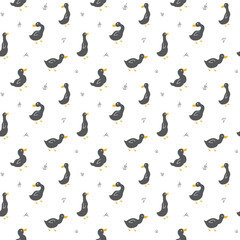 Cute Cartoon Duck Seamless Pattern, Vector Illustration Background