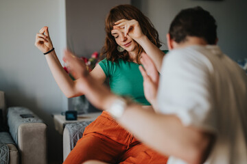 A joyful scene of two friends dancing in a cozy living room, expressing happiness and carefree...