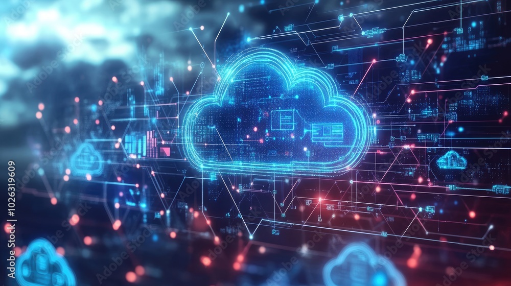 Poster abstract digital cloud computing network illustration