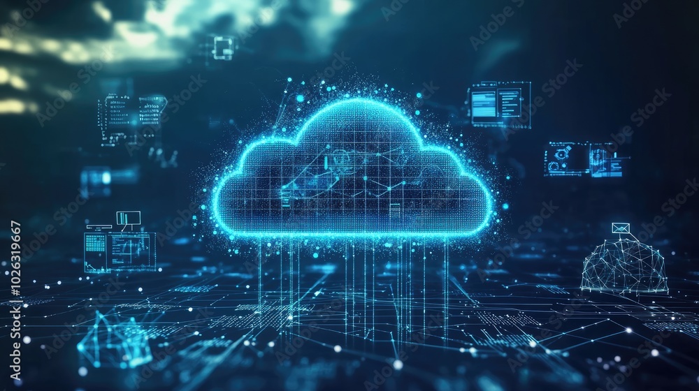 Poster digital cloud computing network with data streams