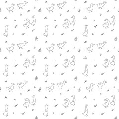Cute Cartoon Duck Seamless Pattern, Vector Illustration Background