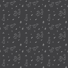 Cute Cartoon Duck Seamless Pattern, Vector Illustration Background
