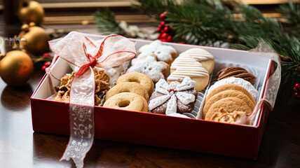 Christmas biscuits, holiday biscuit gift box and home bakes, winter holidays present for English country tea in the cottage, homemade shortbread and baking recipe inspiration