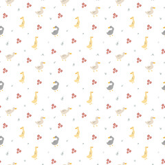 Cute Cartoon Duck Seamless Pattern, Vector Illustration Background
