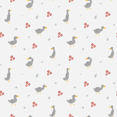 Cute Cartoon Duck Seamless Pattern, Vector Illustration Background