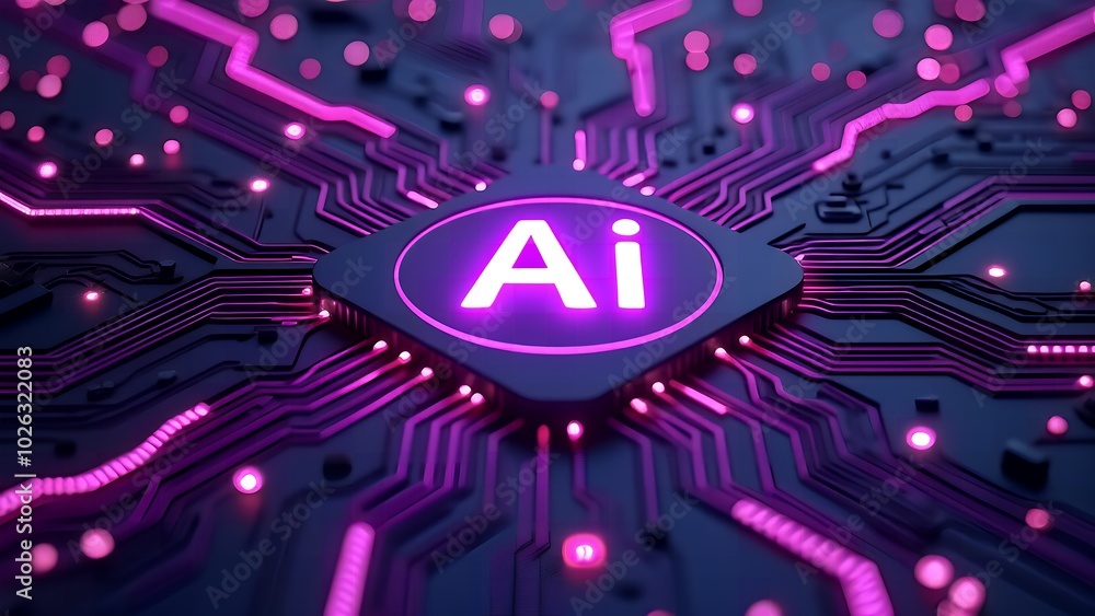 Aufkleber glowing ai chip and thin circuits on tech background futuristic semiconductor tech onboard