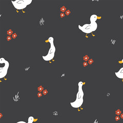 Obraz premium Cute Cartoon Duck Seamless Pattern, Vector Illustration Background