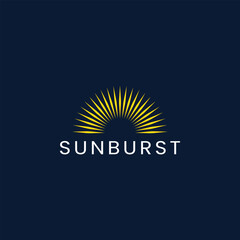 Sunburst logo vector template. Sunburst with yellow line on dark background for nature and vacation logos