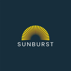 Sunburst logo vector. Sun logo. Sunburst with yellow line on dark background. Logo design template element for nature and vacation