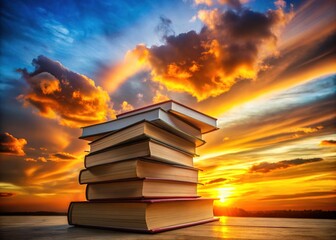 Silhouette of Textbooks on a Sunset Background for Educational Themes