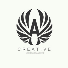 A letter with wing logo design. Modern A letter minimal logo design