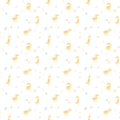 Cute Cartoon Duck Seamless Pattern, Vector Illustration Background