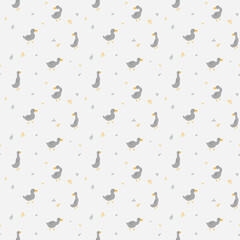 Cute Cartoon Duck Seamless Pattern, Vector Illustration Background