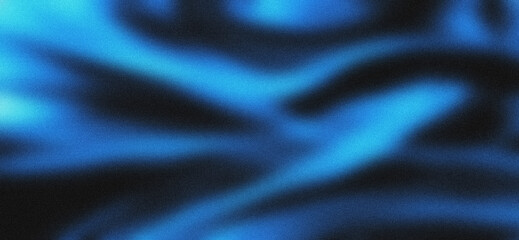 Blurred background of black blue waves with grainy texture