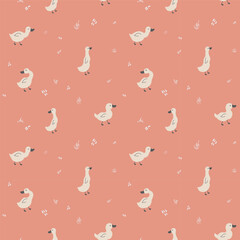 Cute Cartoon Duck Seamless Pattern, Vector Illustration Background