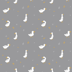Cute Cartoon Duck Seamless Pattern, Vector Illustration Background
