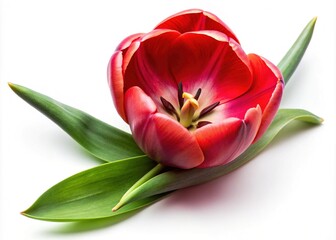 Naklejka premium Stunning Red Tulip Flower Head Isolated on White Background for Nature and Floral Themes