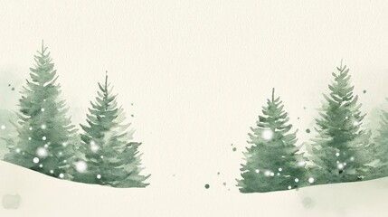 Serene Watercolor Illustration of Snowy Pines