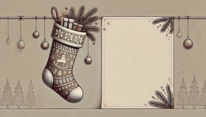 Christmas stocking with gifts and blank space for text 