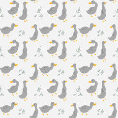 Fototapeta premium Cute Cartoon Duck Seamless Pattern, Vector Illustration Background
