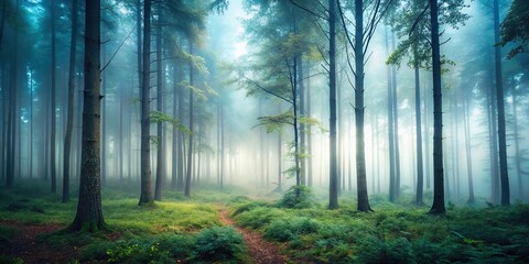 Obraz premium Mysterious foggy forest with a fairytale look