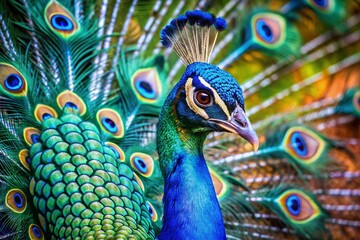 Obraz premium Discover the Vibrant Colors of Peacocks: A Stunning Display of Iridescent Feathers and Nature's Beauty