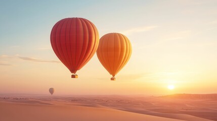 Hot air balloons floating over a desert landscape at dawn, capturing the beauty of a unique travel experience