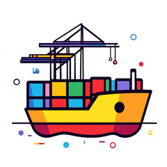 Fototapeta premium A simple icon of an ocean freight ship with containers on it. 