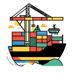 A simple icon of an ocean freight ship with containers on it. 
