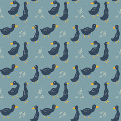 Cute Cartoon Duck Seamless Pattern, Vector Illustration Background