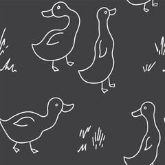 Fototapeta premium Cute Cartoon Duck Seamless Pattern, Vector Illustration Background