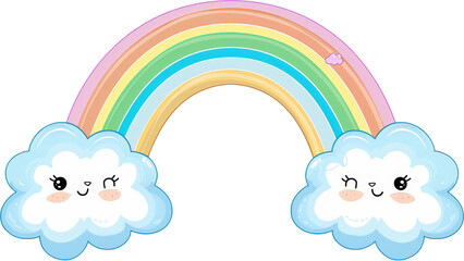 Smiling clouds and rainbow