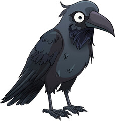 A cartoon raven with big eyes