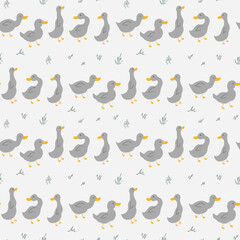 Fototapeta premium Cute Cartoon Duck Seamless Pattern, Vector Illustration Background