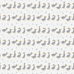 Cute Cartoon Duck Seamless Pattern, Vector Illustration Background