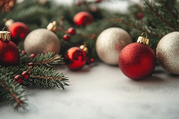 Obraz premium Christmas white background with Christmas balls and decoration