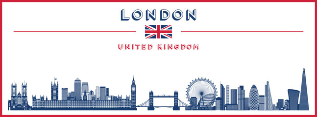 Fototapeta premium London skyline silhouette poster in the colors of the United Kingdom flag. Vector illustration