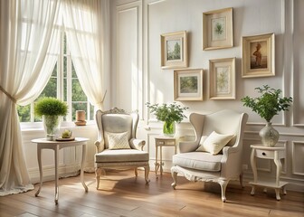 Vintage Interior Design of a White Room with Decorative Image Frames for Home Decor Inspiration