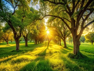 Naklejka premium Vintage Style Photography of a Sunny Day in Nature with Warm Tones and Soft Focus for Nostalgic Vibes