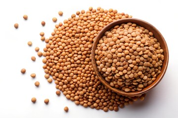 Obraz premium Uncooked brown lentils grains background