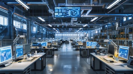 Modern Office Setup with Advanced Technology Screens