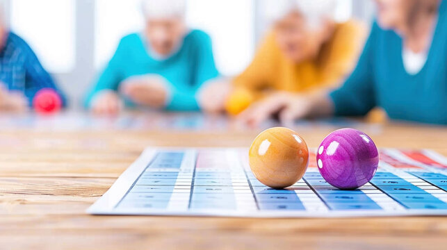 Colorful bingo game with seniors in a community center setting. National Bingo Day, Bingo's Birthday Month - Powered by Adobe